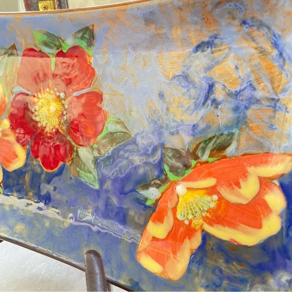 Vtg Royal Doulton Blue Floral Hand Painted Vanity Tray Rectangle Earthenware